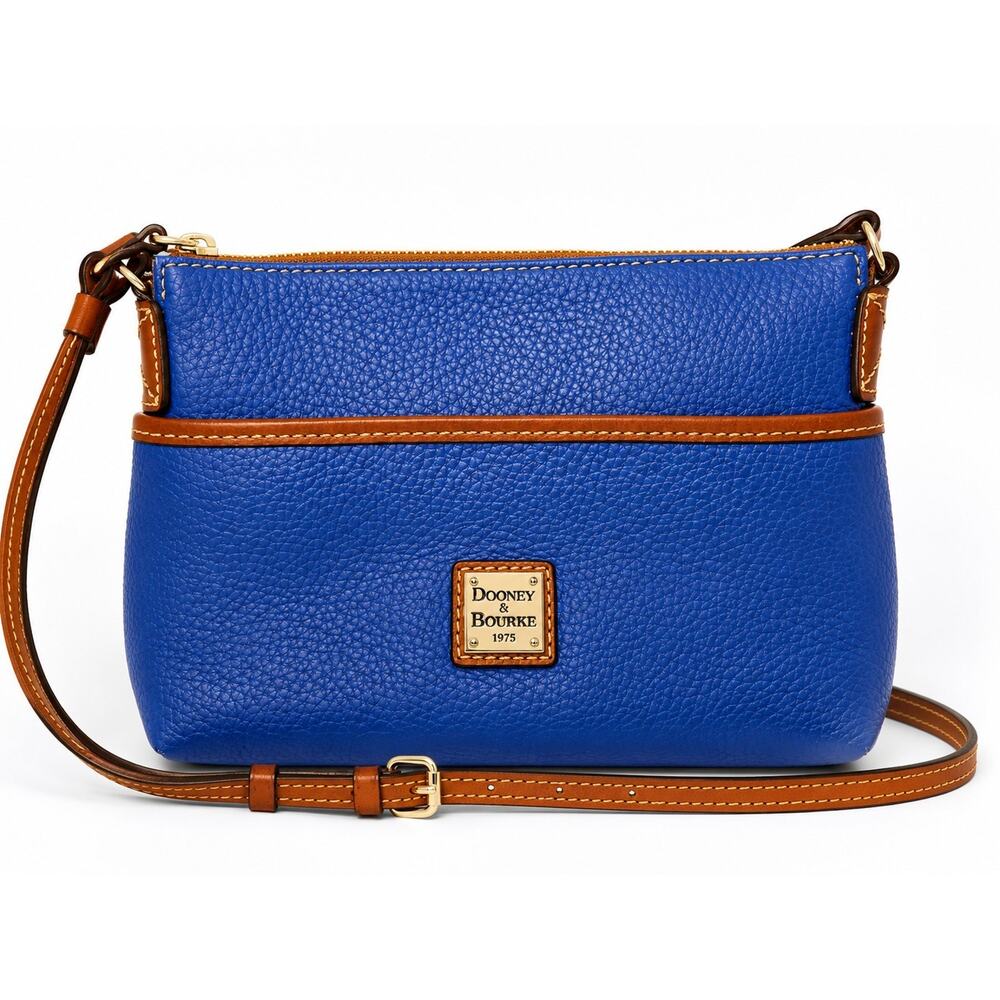 Dooney & Bourke Ginger Pouchette French Blue Pebbled Leather Crossbody Bag EUC